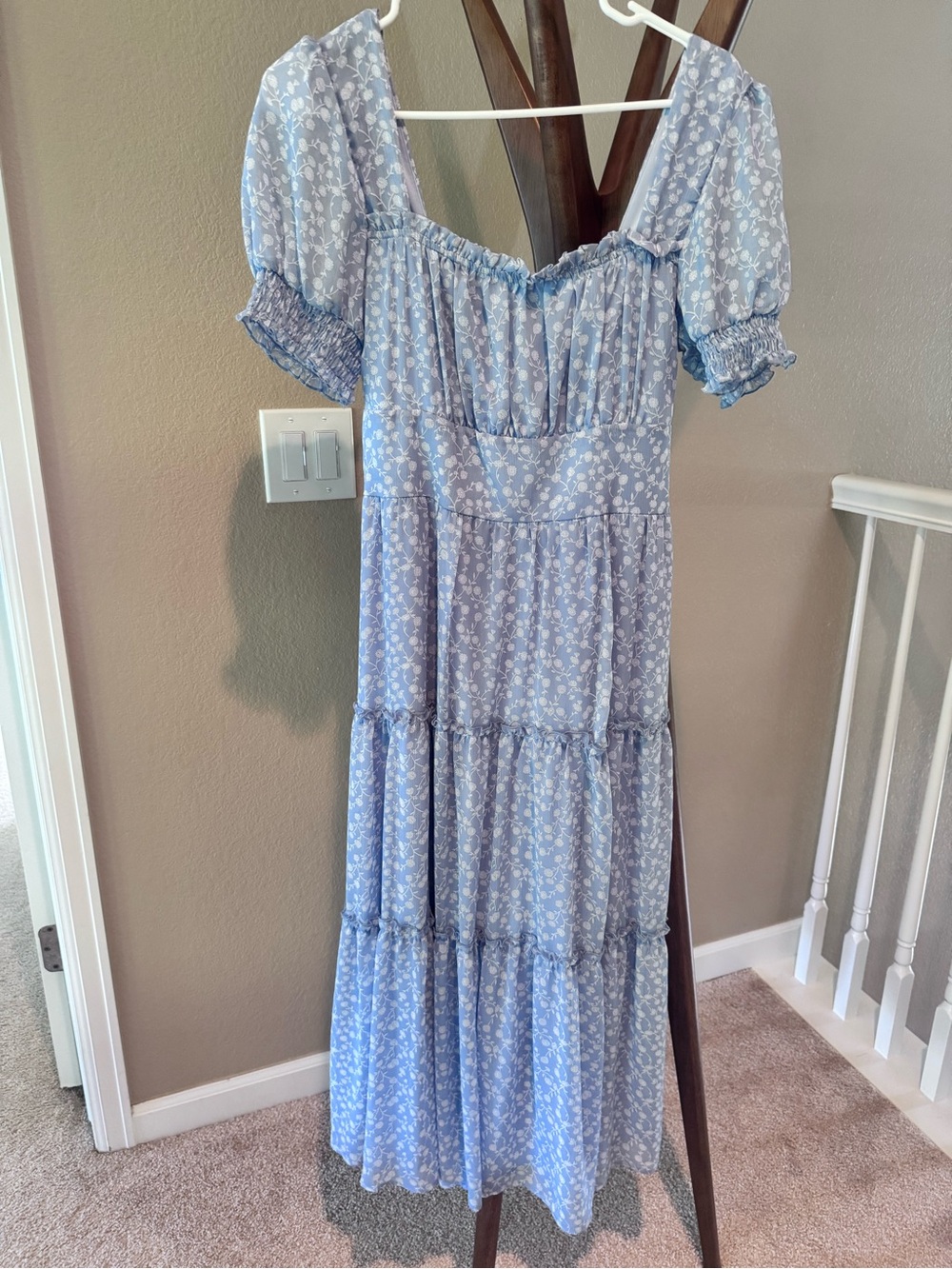 Altar'd State Light Blue Floral Puff Sleeve Maxi Dress